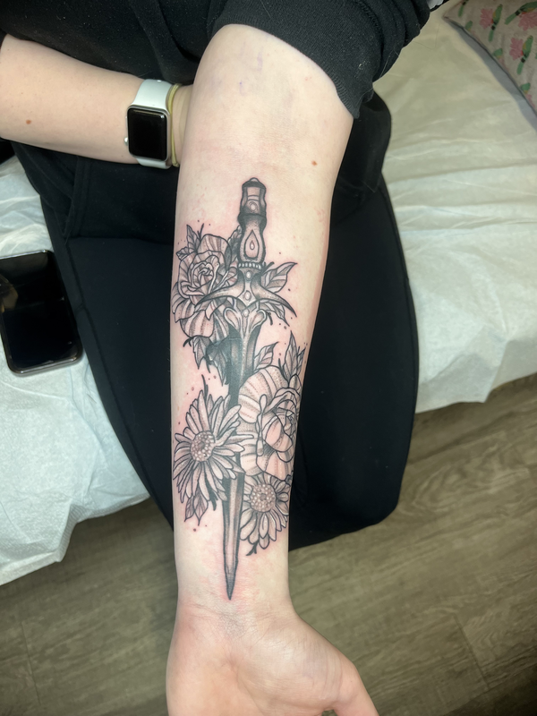 floral dagger tattoo by bella at tantrix body art