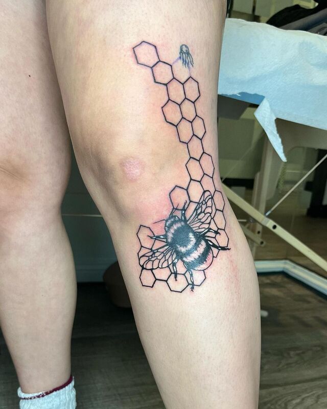 bee knees tattoo by bella at tantrix body art