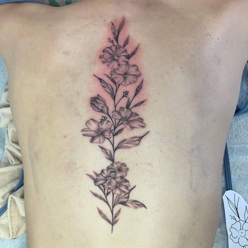 floral spine tattoo by bella at tantrix body art