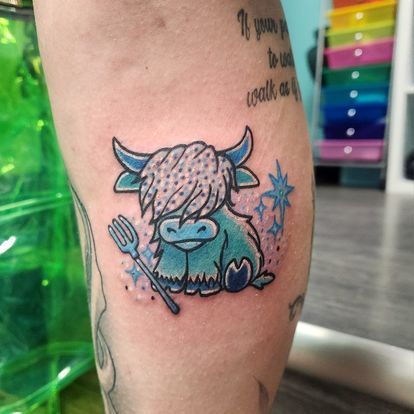 blue cow sparkle tattoo by nicole at tantrix body art 