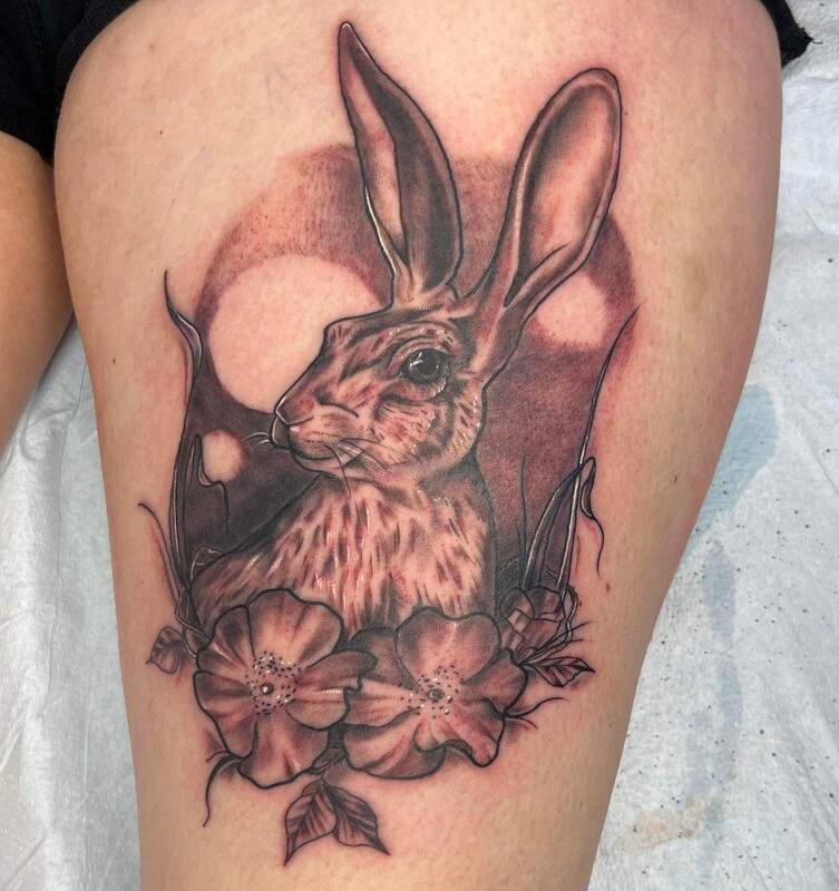 custom bunny tattoo by bella at tantrix body art