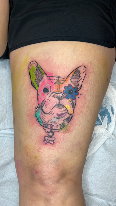 water colour bulldog tattoo by bella at tantrix body art